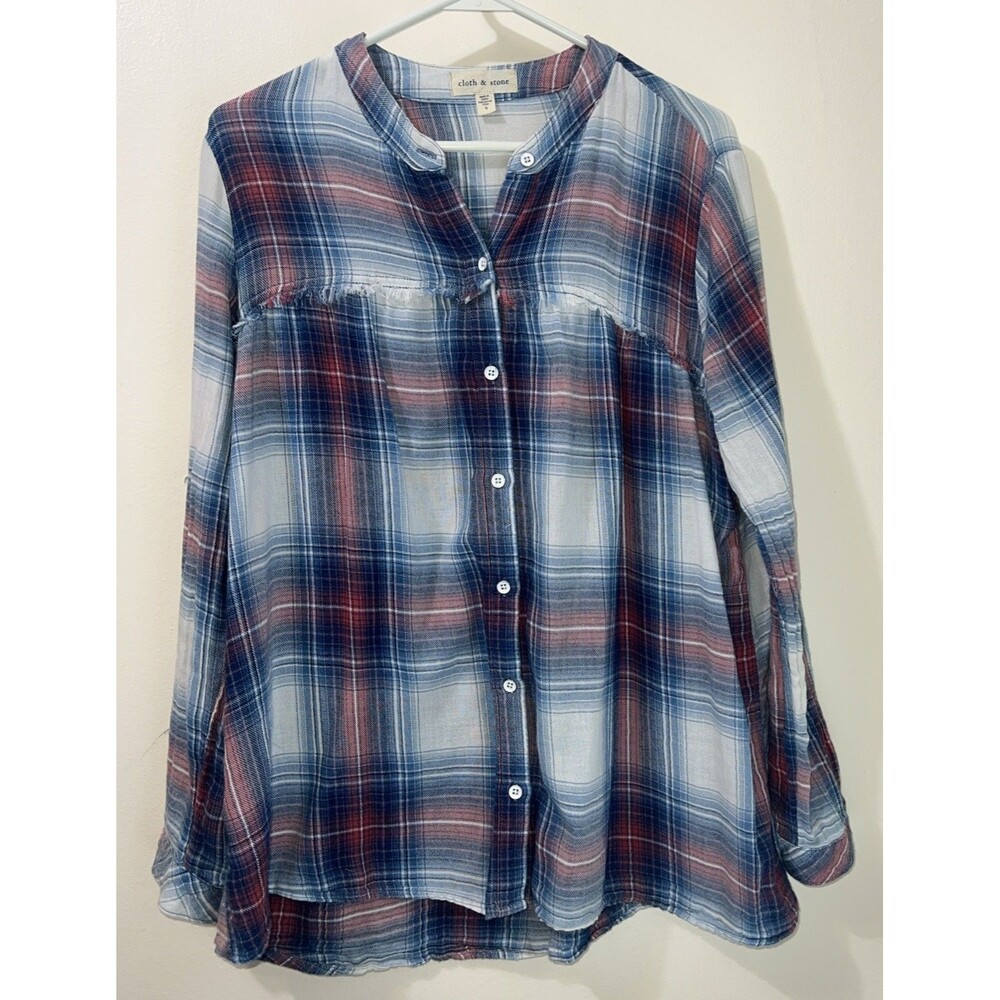 Cloth & Stone Anthropology Plaid Button-Up‎ Shirt Pink & Blue Size Small
